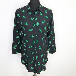 American Retro Oscar black green cactus print silk button down 40 US Medium NWT